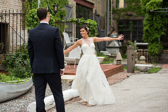 Salvage One Wedding First Look in the Garden